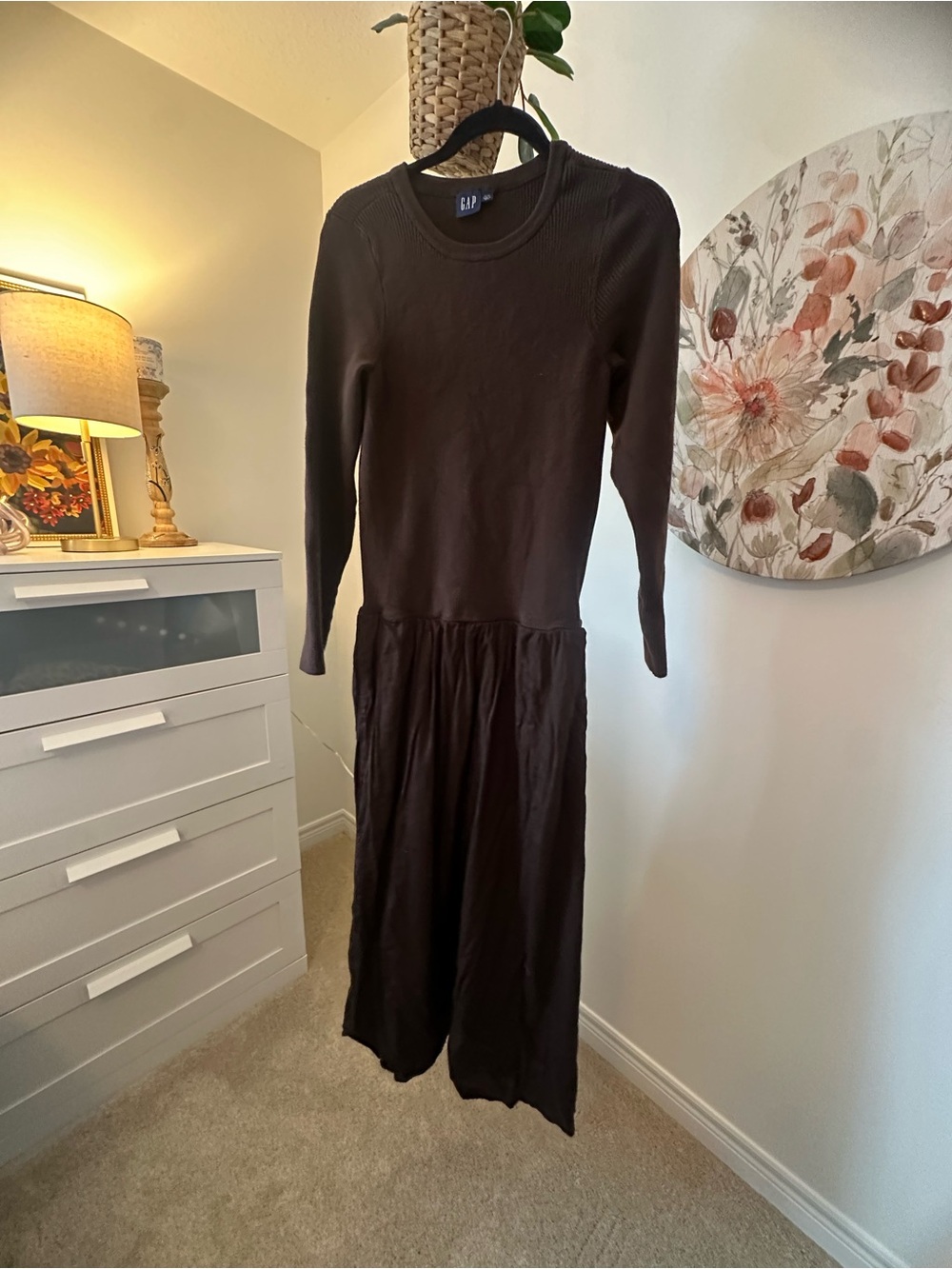 Gap Maxi Long Sleeve Dress Brown Size XL (14)